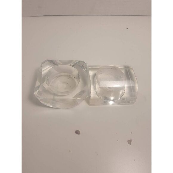 Oleg Cassini Home Crystal Multi Faceted Votive Candle Holder Set Signed - Picture 1 of 4